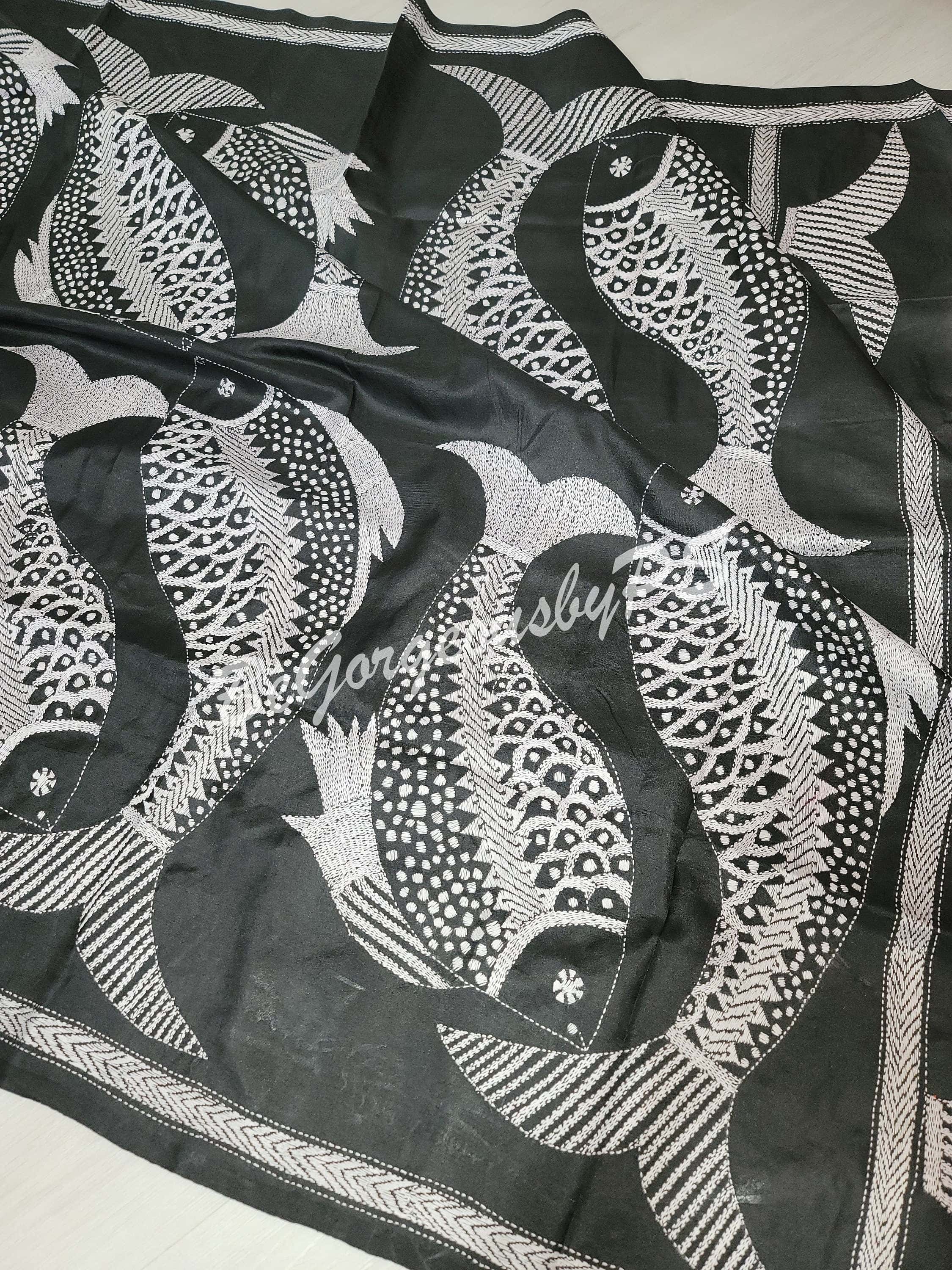 Kantha stitch on bangalore silk